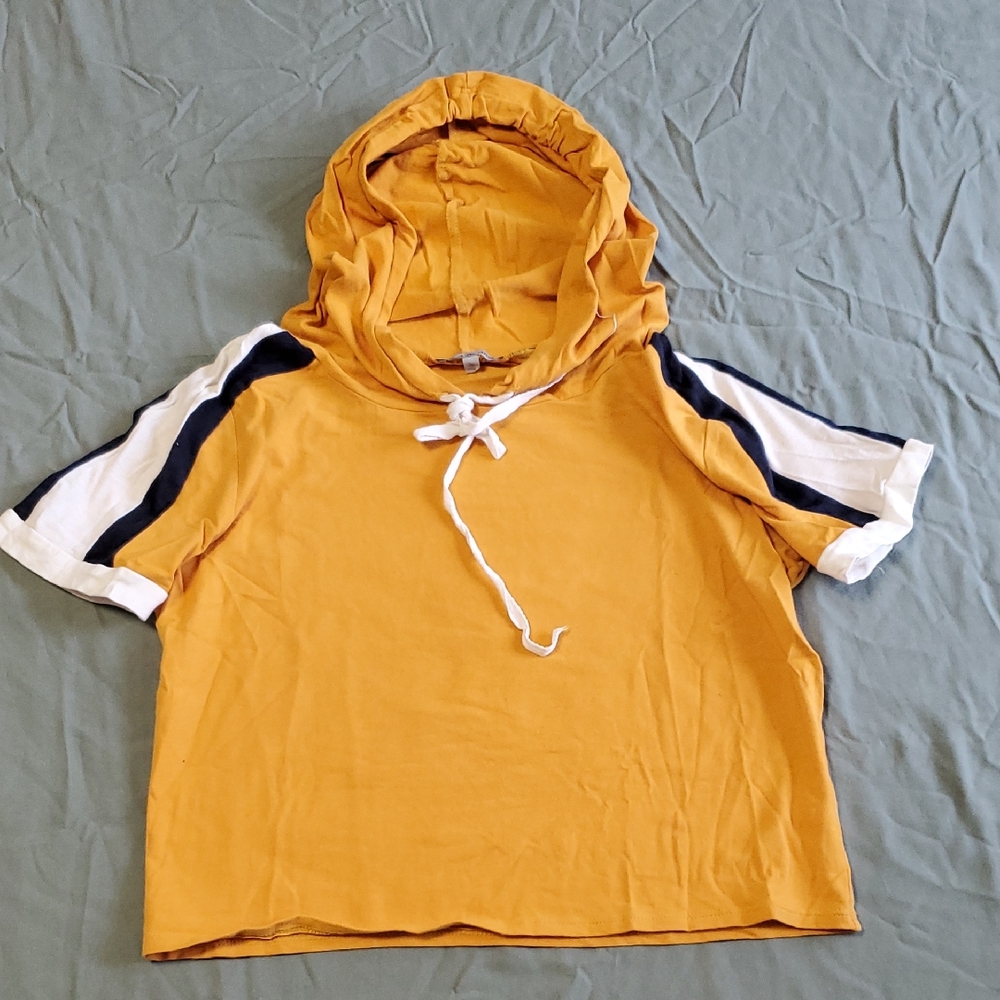 Charlotte Russe Mustard Hooded Top with White Drawstring